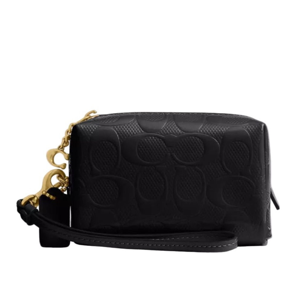 Coach Boxed Essential Mini Cosmetic Pouch Wristlet Black Signature Leather NWT - Picture 5 of 8